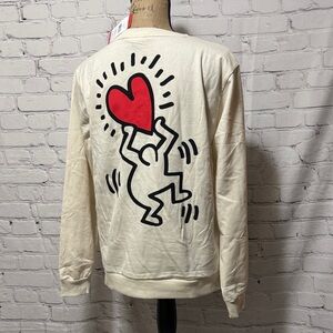 🆕 Keith Haring Cream Sweatshirt with Red Heart Design